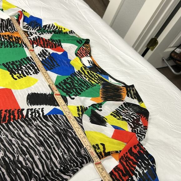 Ali Miles Tunic Top XL Multi Color Retro Geometric Loud Art To Wear Semi Sheer - Picture 6 of 10